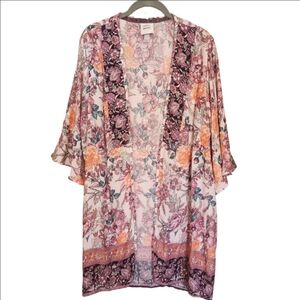 KNOX ROSE FLORAL BOHEMIAN BOHO KIMONO DUSTER EUC SMALL